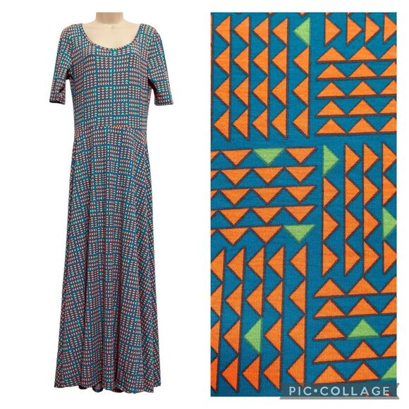 LuLaRoe Simply Comfortable Maxi Dress Geometric Print Short Sleeve Sz M - Picture 1 of 7